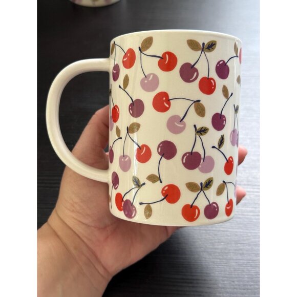 Room Essentials cherry print stoneware mug 16 oz, ceramic coffee cup, cute fruit - Picture 2 of 8